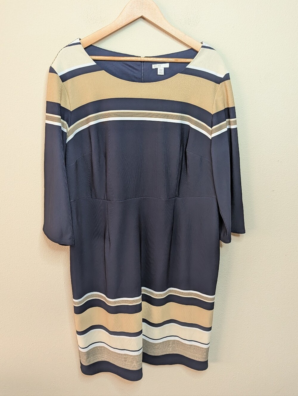 Cato Navy Striped Dress 3/4 Sleeve Fully Lined Size 18W